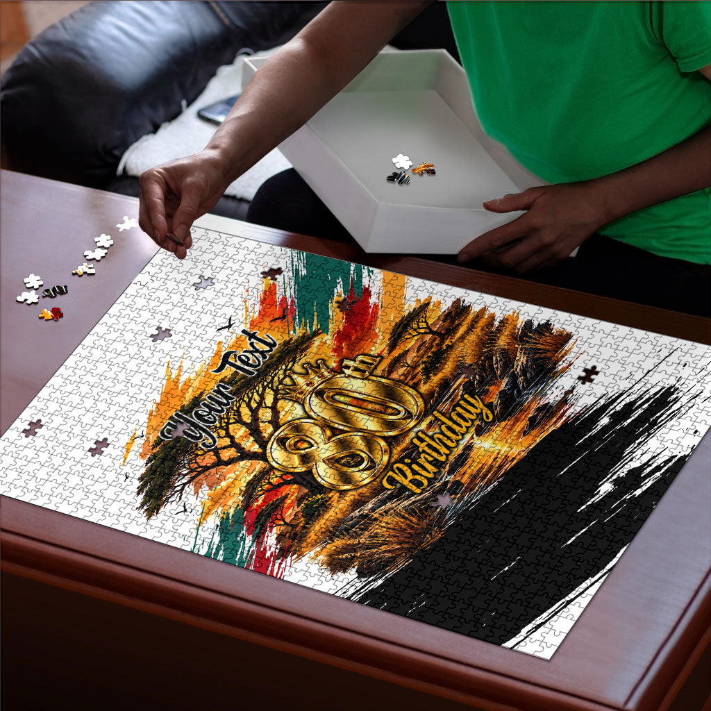 Personalized 80th Birthday African Safari Puzzle Sunset Savanna Landscape Heritage Wildlife Art
