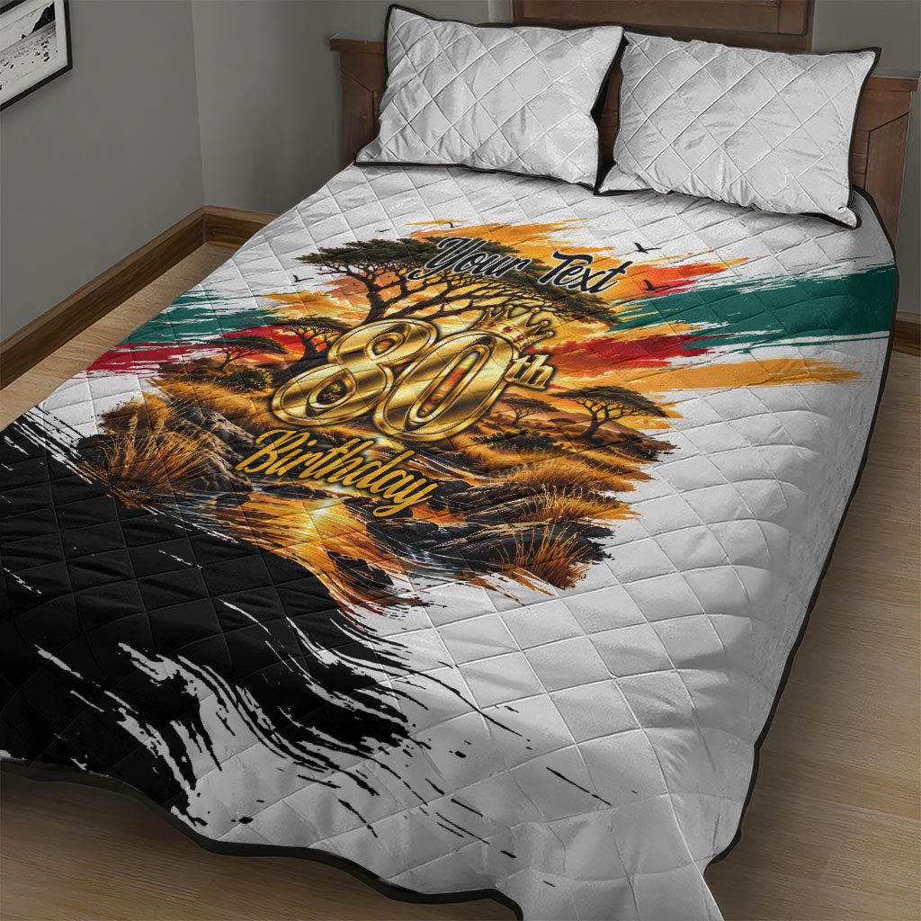 Personalized 80th Birthday African Safari Quilt Bed Set Sunset Savanna Landscape Heritage Wildlife Art