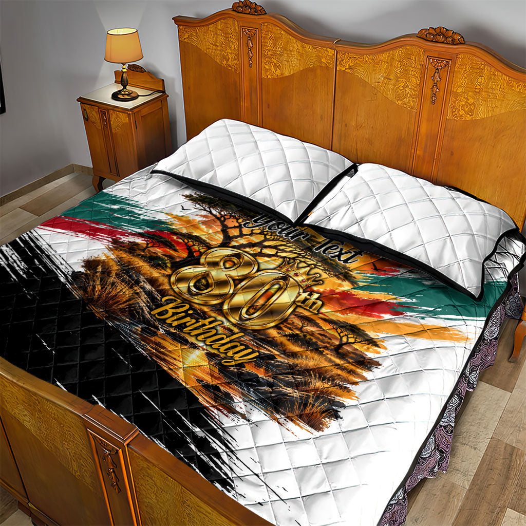 Personalized 80th Birthday African Safari Quilt Bed Set Sunset Savanna Landscape Heritage Wildlife Art