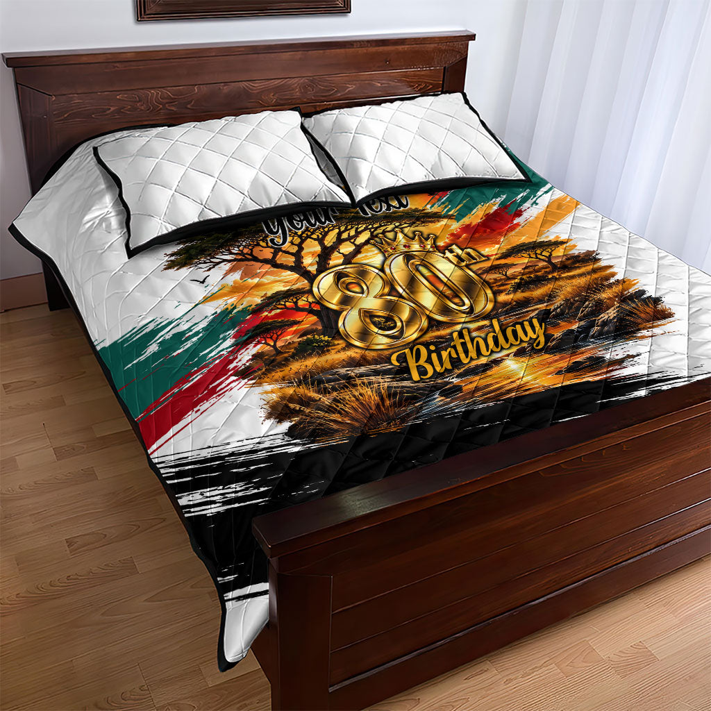Personalized 80th Birthday African Safari Quilt Bed Set Sunset Savanna Landscape Heritage Wildlife Art