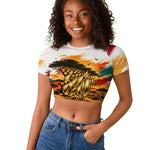Personalized 80th Birthday African Safari Raglan Cropped T shirt Sunset Savanna Landscape Heritage Wildlife Art