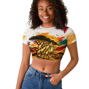 Personalized 80th Birthday African Safari Raglan Cropped T shirt Sunset Savanna Landscape Heritage Wildlife Art