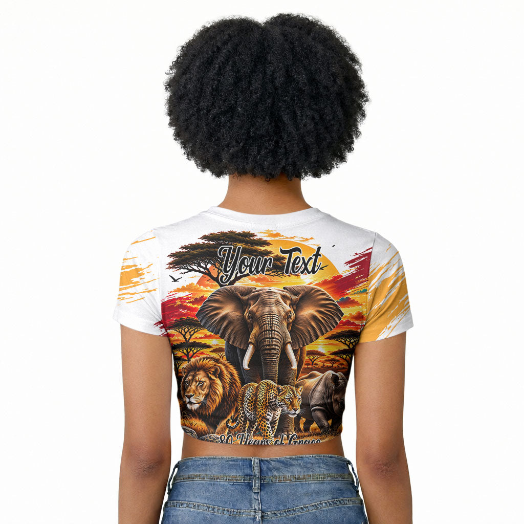 Personalized 80th Birthday African Safari Raglan Cropped T shirt Sunset Savanna Landscape Heritage Wildlife Art