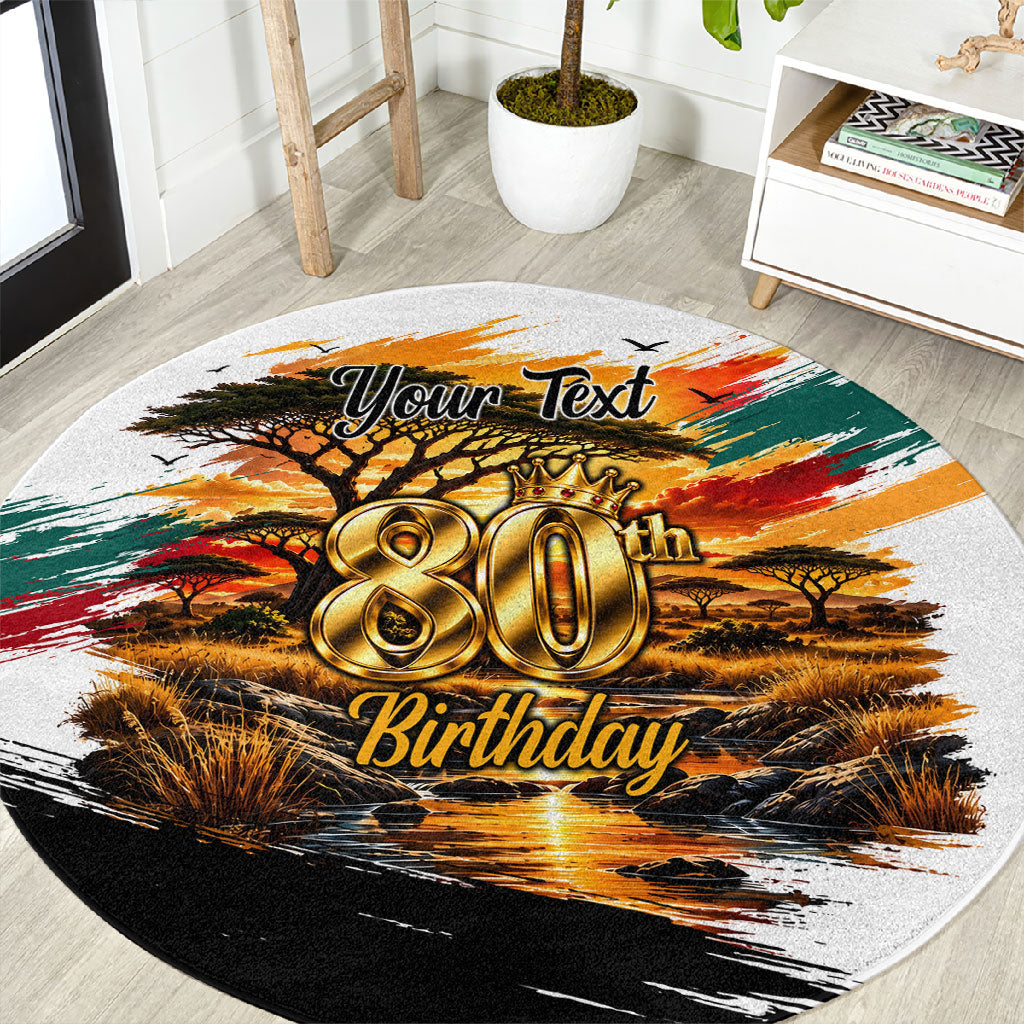 Personalized 80th Birthday African Safari Round Carpet Sunset Savanna Landscape Heritage Wildlife Art