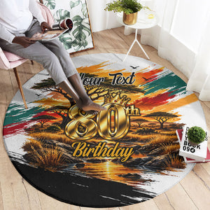 Personalized 80th Birthday African Safari Round Carpet Sunset Savanna Landscape Heritage Wildlife Art