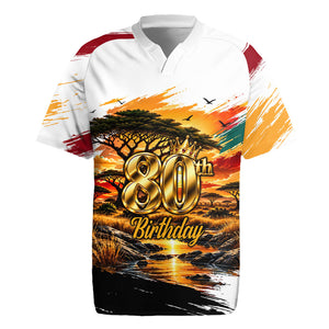 Personalized 80th Birthday African Safari Rugby Jersey Sunset Savanna Landscape Heritage Wildlife Art