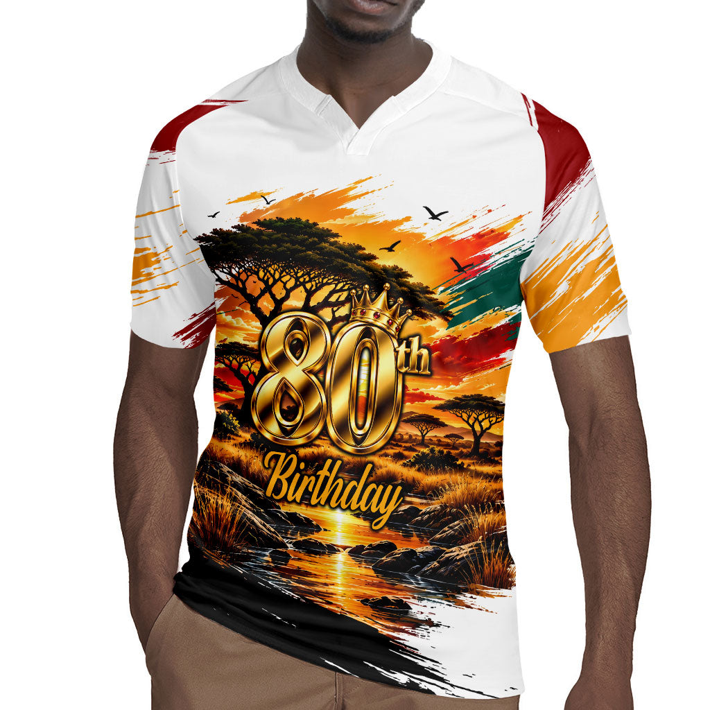 Personalized 80th Birthday African Safari Rugby Jersey Sunset Savanna Landscape Heritage Wildlife Art