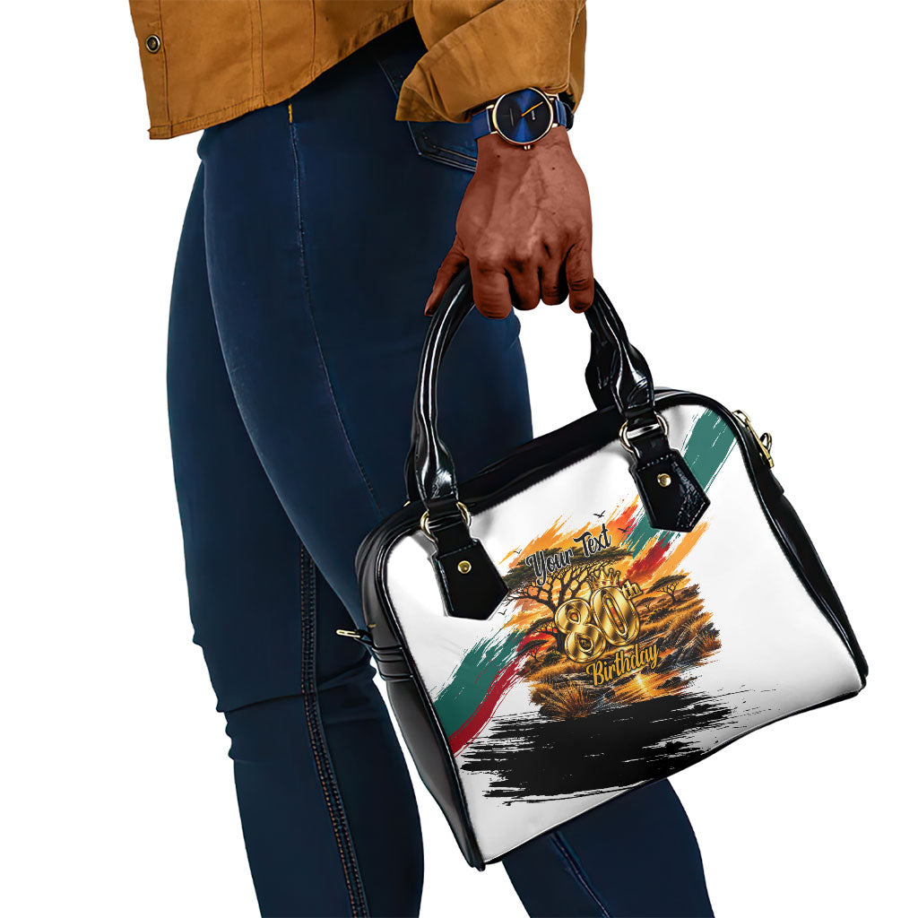 Personalized 80th Birthday African Safari Shoulder Handbag Sunset Savanna Landscape Heritage Wildlife Art