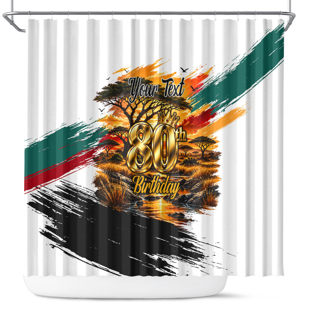 Personalized 80th Birthday African Safari Shower Curtain Sunset Savanna Landscape Heritage Wildlife Art