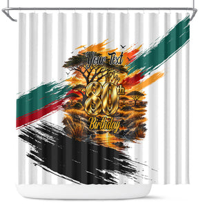 Personalized 80th Birthday African Safari Shower Curtain Sunset Savanna Landscape Heritage Wildlife Art