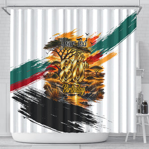 Personalized 80th Birthday African Safari Shower Curtain Sunset Savanna Landscape Heritage Wildlife Art