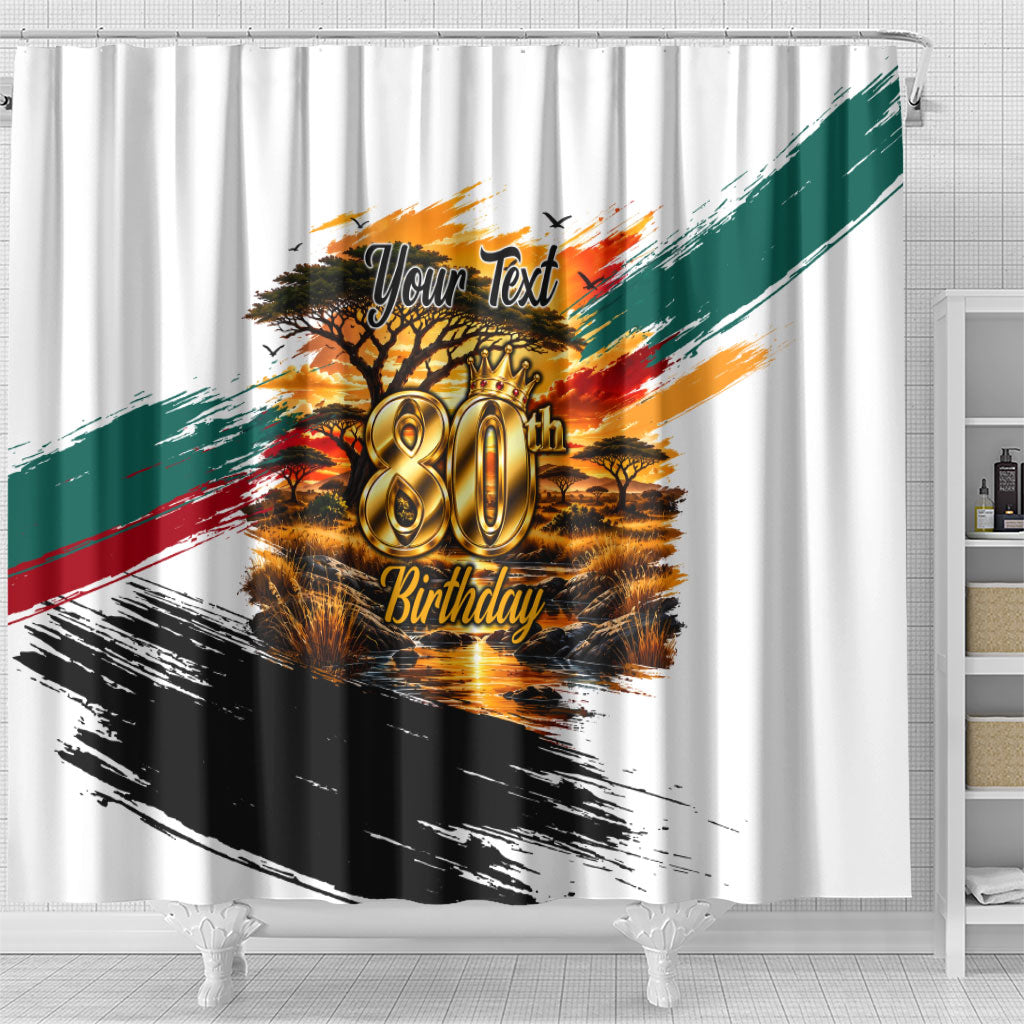 Personalized 80th Birthday African Safari Shower Curtain Sunset Savanna Landscape Heritage Wildlife Art