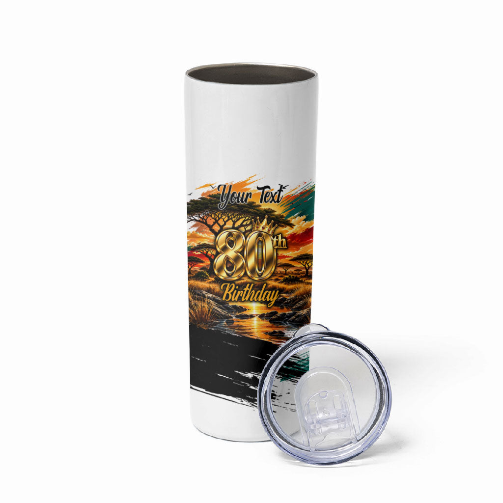 Personalized 80th Birthday African Safari Skinny Tumbler Sunset Savanna Landscape Heritage Wildlife Art