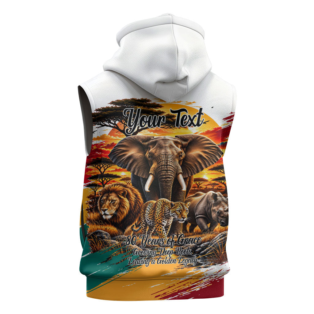 Personalized 80th Birthday African Safari Sleeveless Hoodie Sunset Savanna Landscape Heritage Wildlife Art