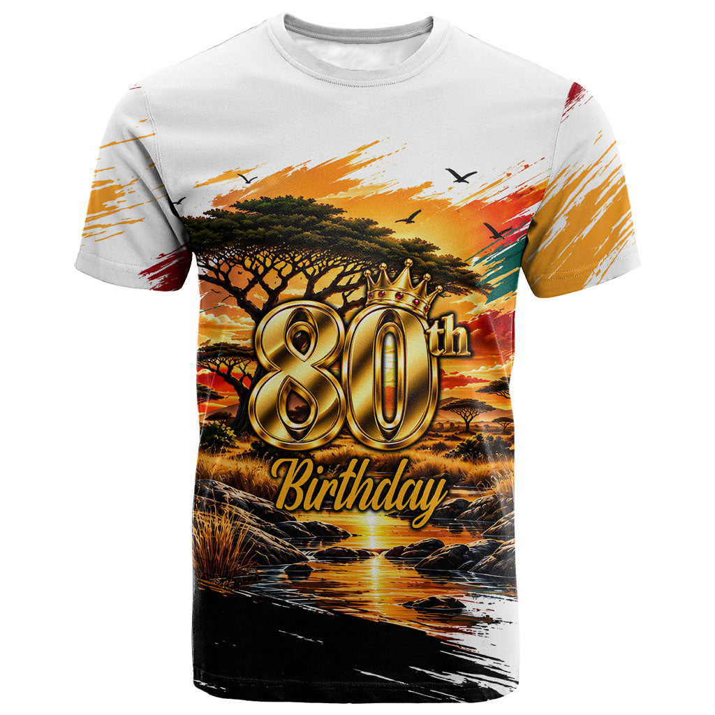 Personalized 80th Birthday African Safari T shirt Sunset Savanna Landscape Heritage Wildlife Art