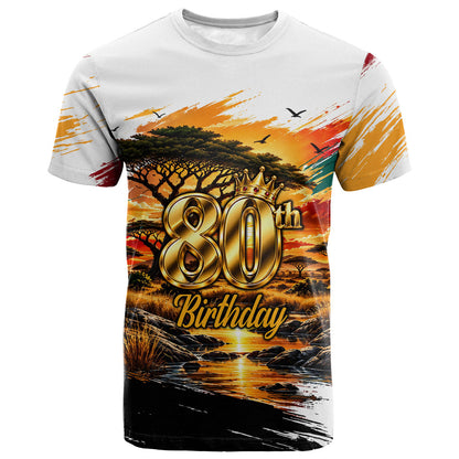 Personalized 80th Birthday African Safari T shirt Sunset Savanna Landscape Heritage Wildlife Art