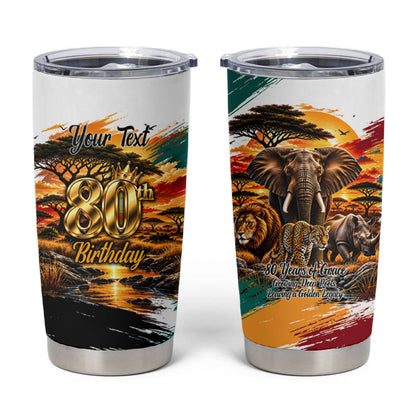 Personalized 80th Birthday African Safari Tumbler Cup Sunset Savanna Landscape Heritage Wildlife Art