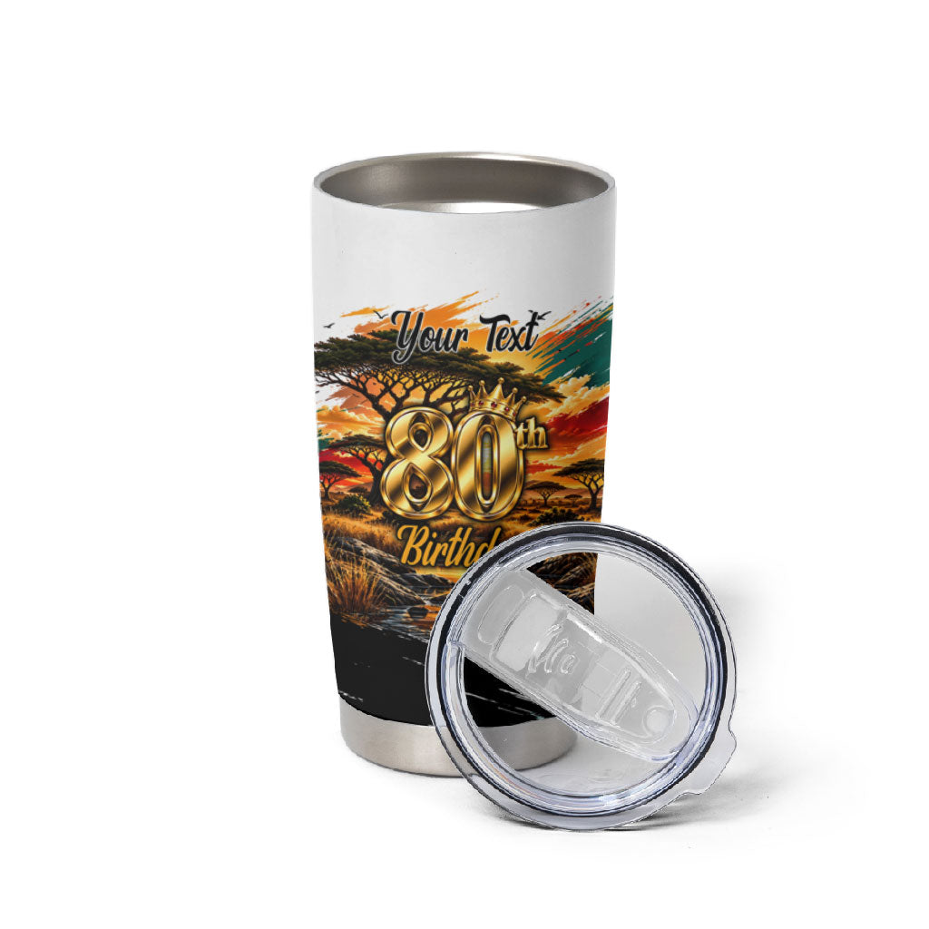 Personalized 80th Birthday African Safari Tumbler Cup Sunset Savanna Landscape Heritage Wildlife Art