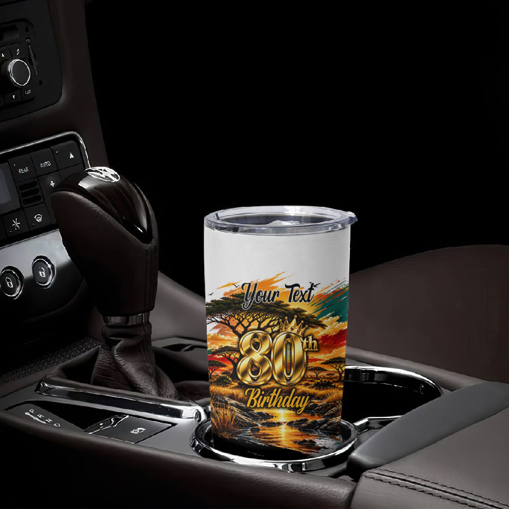 Personalized 80th Birthday African Safari Tumbler Cup Sunset Savanna Landscape Heritage Wildlife Art