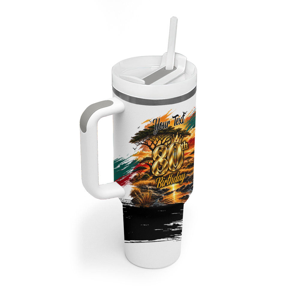 Personalized 80th Birthday African Safari Tumbler With Handle Sunset Savanna Landscape Heritage Wildlife Art