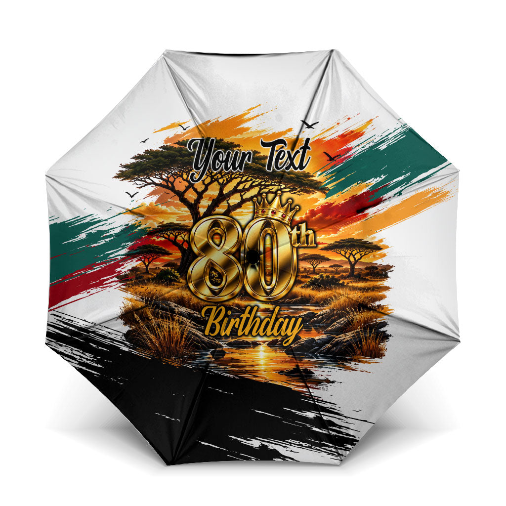 Personalized 80th Birthday African Safari Umbrella Sunset Savanna Landscape Heritage Wildlife Art