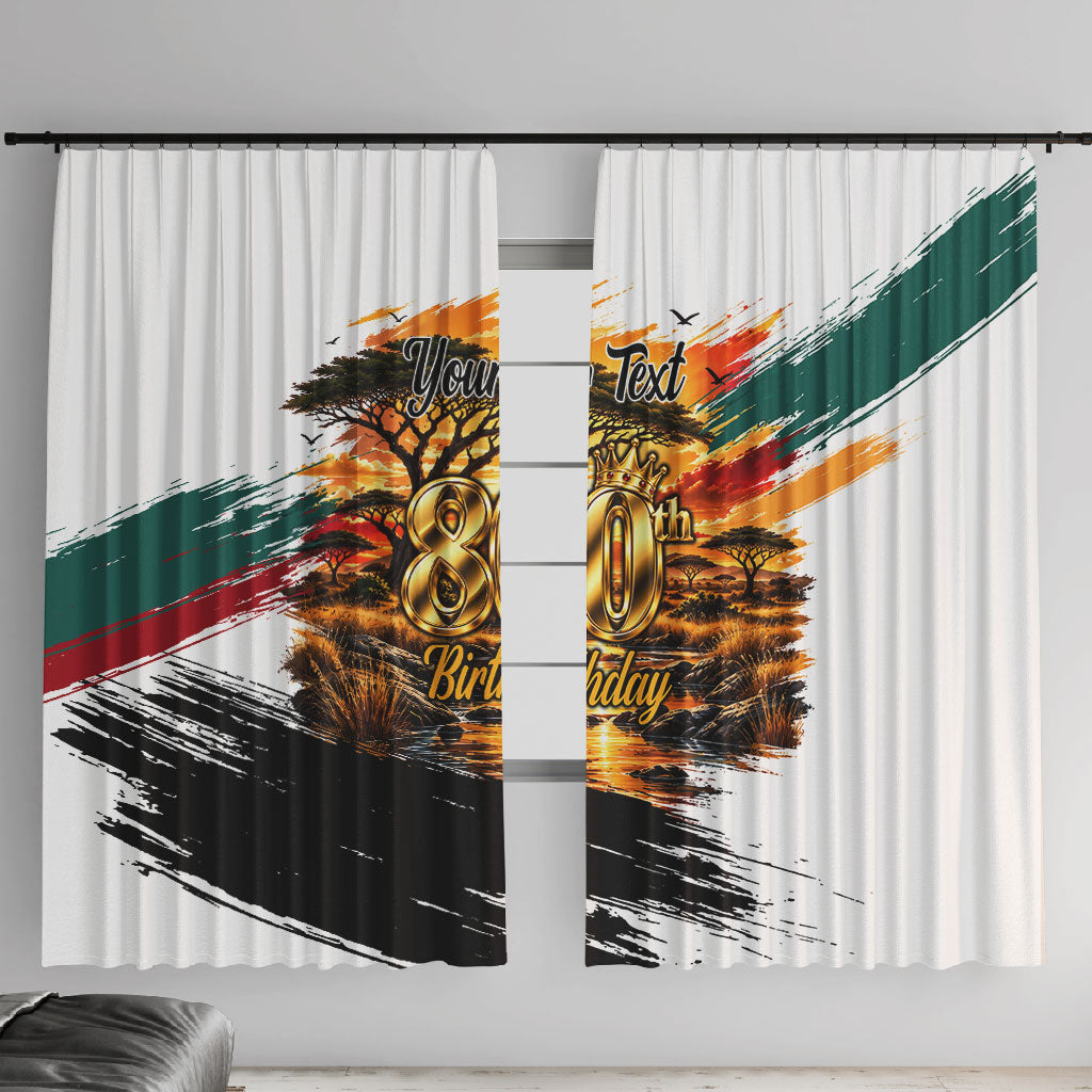 Personalized 80th Birthday African Safari Window Curtain Sunset Savanna Landscape Heritage Wildlife Art