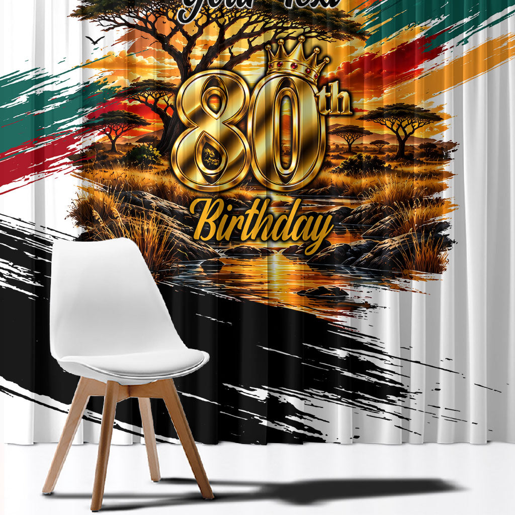 Personalized 80th Birthday African Safari Window Curtain Sunset Savanna Landscape Heritage Wildlife Art