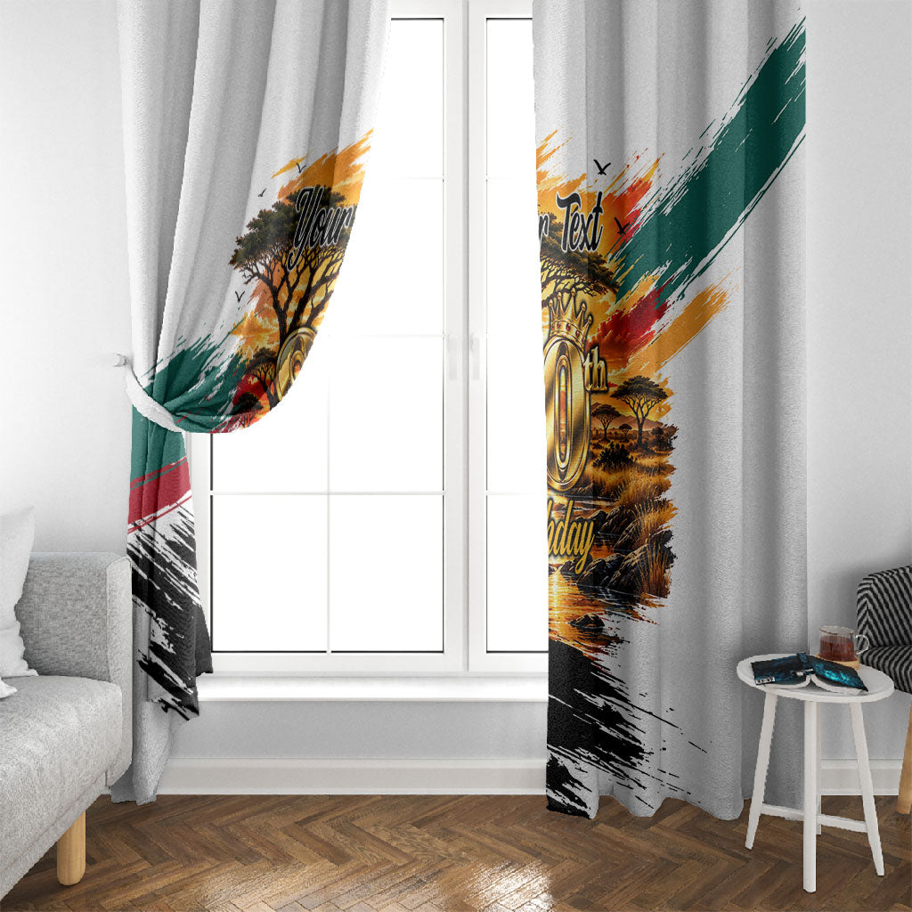 Personalized 80th Birthday African Safari Window Curtain Sunset Savanna Landscape Heritage Wildlife Art