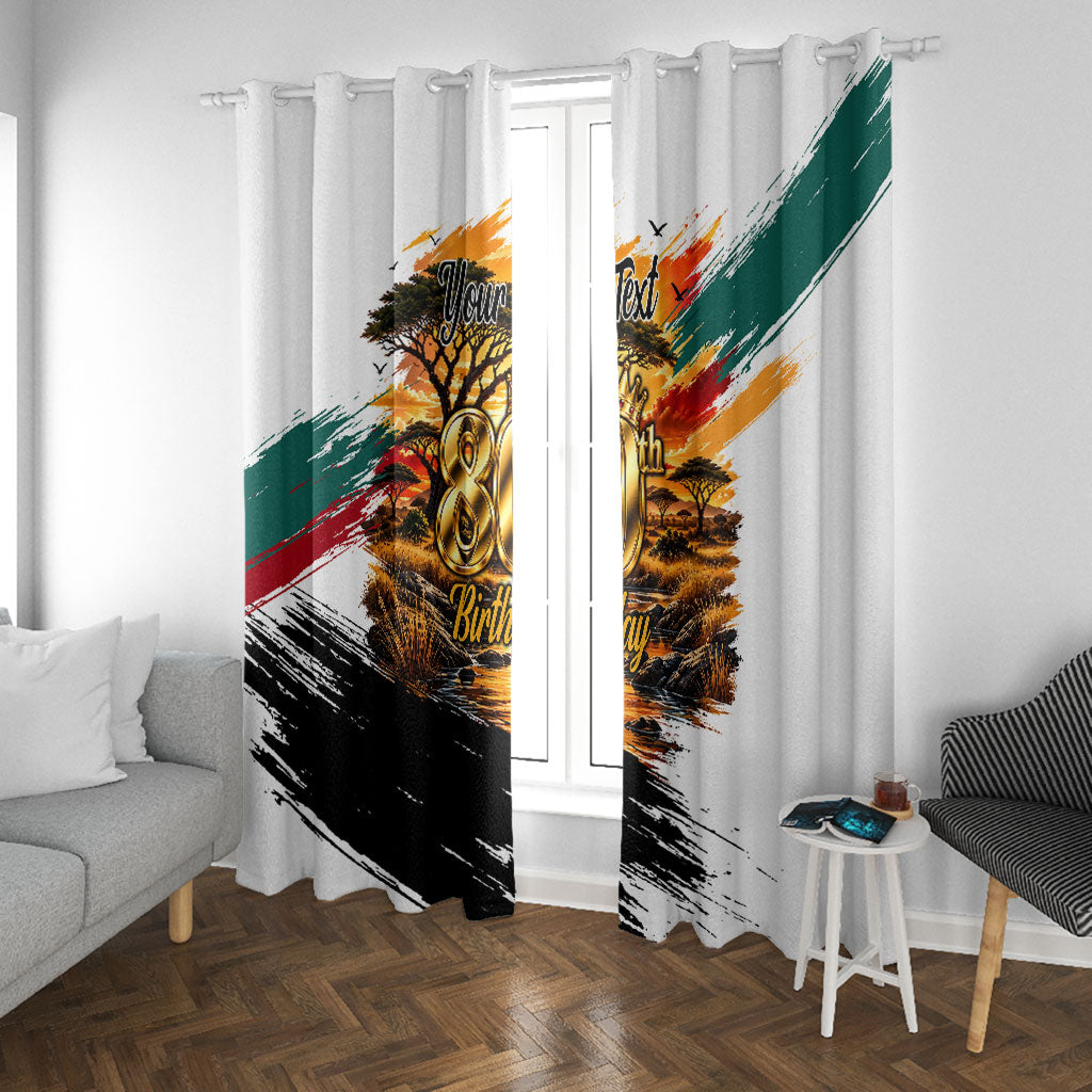 Personalized 80th Birthday African Safari Window Curtain Sunset Savanna Landscape Heritage Wildlife Art