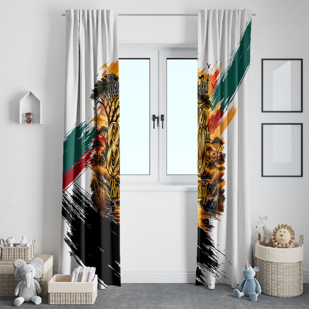 Personalized 80th Birthday African Safari Window Curtain Sunset Savanna Landscape Heritage Wildlife Art