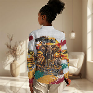 Personalized 80th Birthday African Safari Women Casual Shirt Sunset Savanna Landscape Heritage Wildlife Art