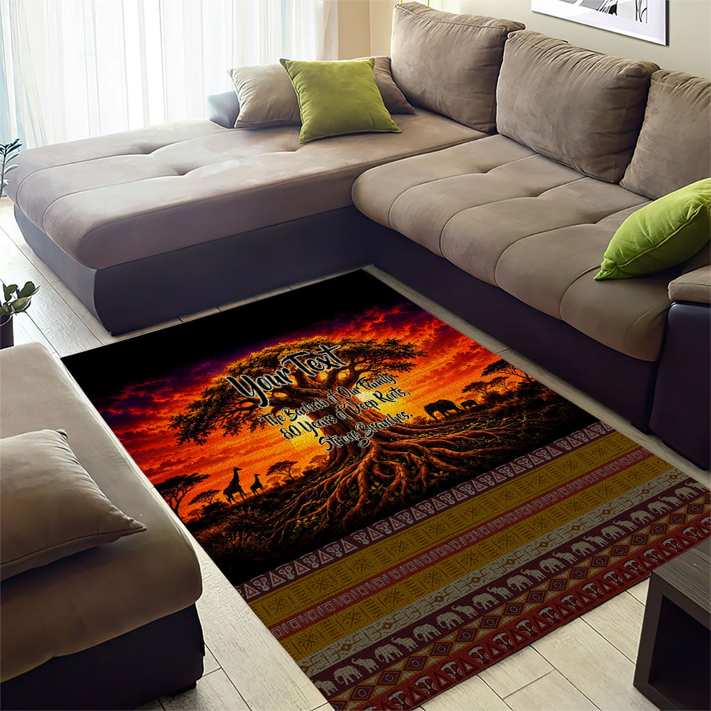 Personalized 80th Birthday Baobab Tree Area Rug African Sunset Savanna Silhouette Tribal Heritage Art