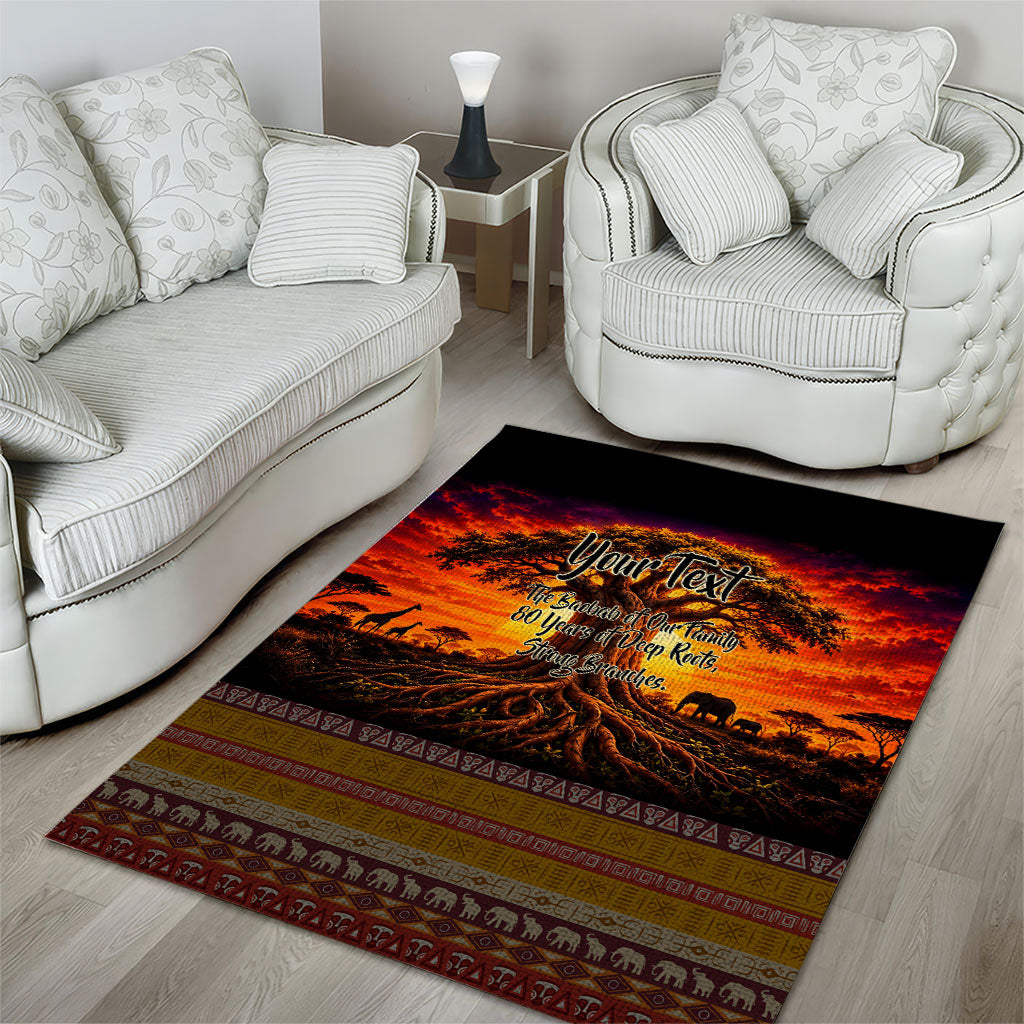 Personalized 80th Birthday Baobab Tree Area Rug African Sunset Savanna Silhouette Tribal Heritage Art