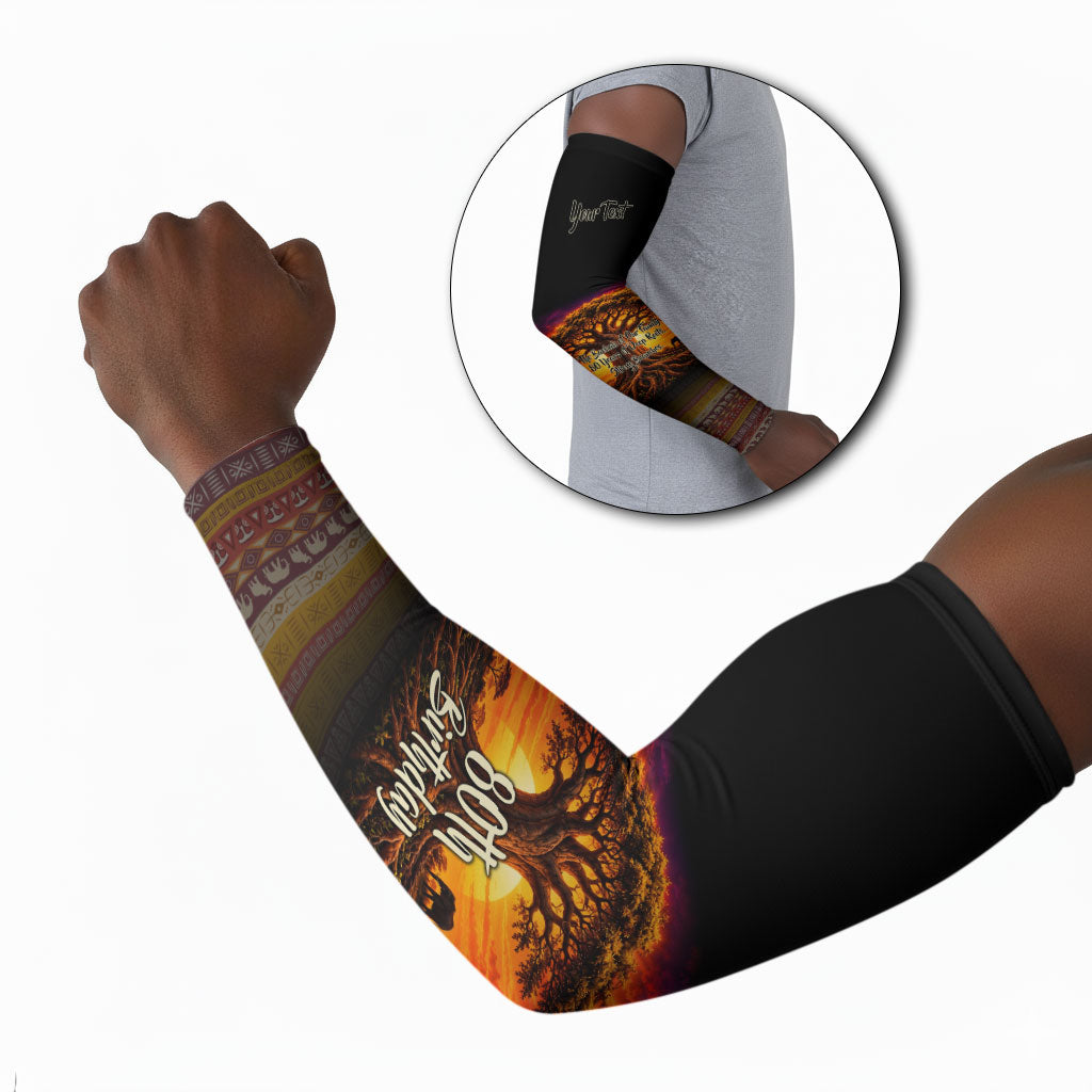 Personalized 80th Birthday Baobab Tree Arm Sleeves African Sunset Savanna Silhouette Tribal Heritage Art