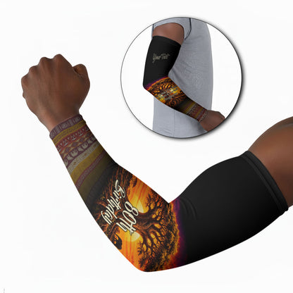 Personalized 80th Birthday Baobab Tree Arm Sleeves African Sunset Savanna Silhouette Tribal Heritage Art