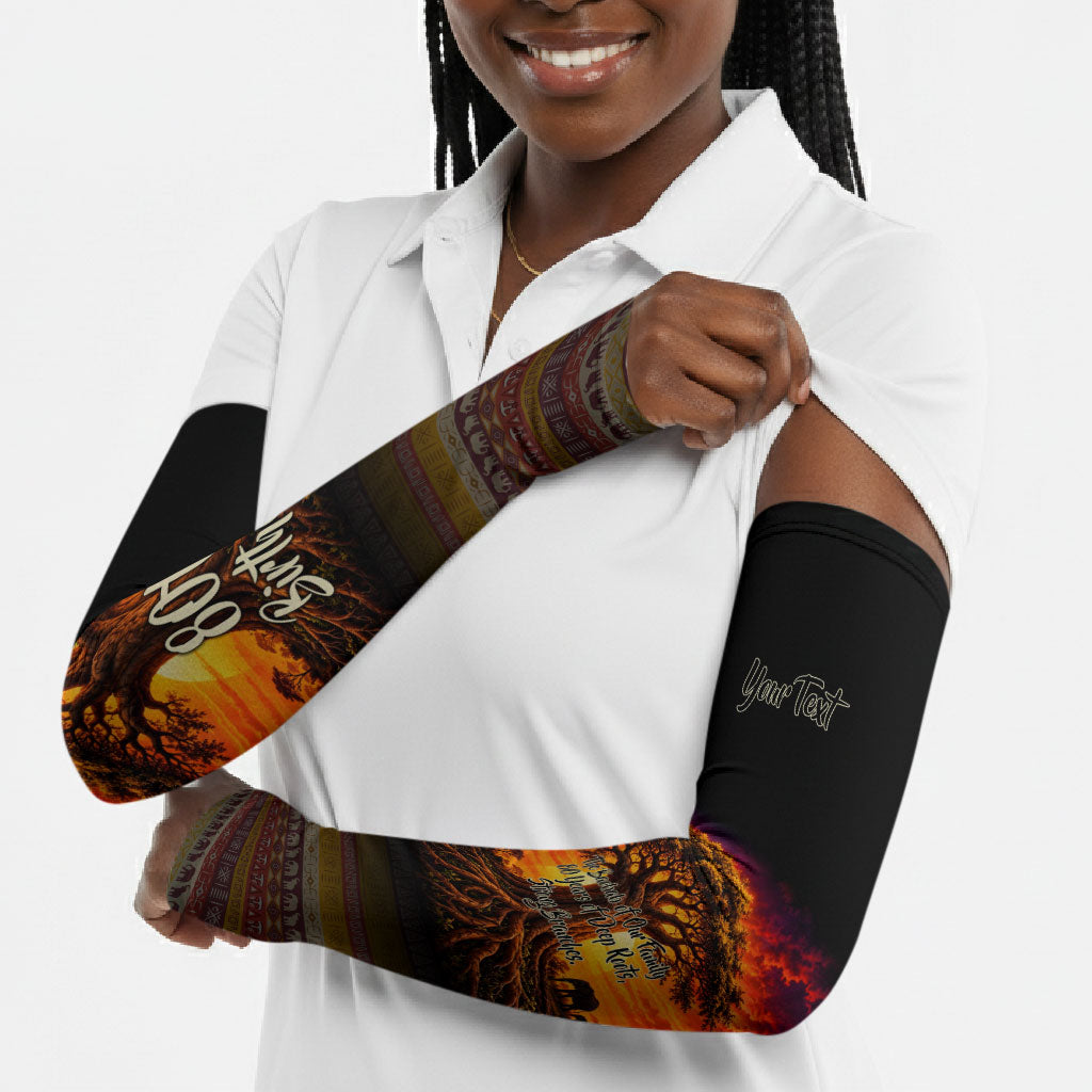 Personalized 80th Birthday Baobab Tree Arm Sleeves African Sunset Savanna Silhouette Tribal Heritage Art