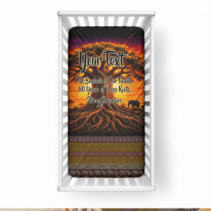 Personalized 80th Birthday Baobab Tree Baby Bed Cover African Sunset Savanna Silhouette Tribal Heritage Art