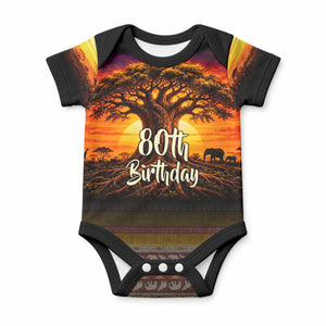 Personalized 80th Birthday Baobab Tree Baby Onesie African Sunset Savanna Silhouette Tribal Heritage Art