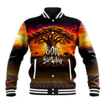 Personalized 80th Birthday Baobab Tree Baseball Jacket African Sunset Savanna Silhouette Tribal Heritage Art