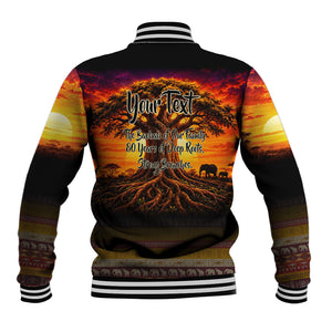 Personalized 80th Birthday Baobab Tree Baseball Jacket African Sunset Savanna Silhouette Tribal Heritage Art