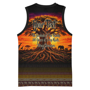 Personalized 80th Birthday Baobab Tree Basketball Jersey African Sunset Savanna Silhouette Tribal Heritage Art