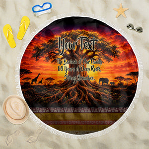 Personalized 80th Birthday Baobab Tree Beach Blanket African Sunset Savanna Silhouette Tribal Heritage Art
