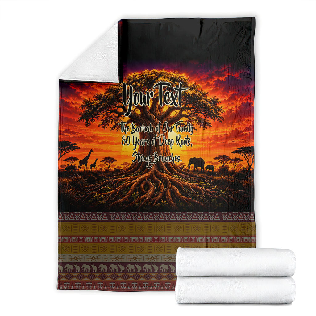 Personalized 80th Birthday Baobab Tree Blanket African Sunset Savanna Silhouette Tribal Heritage Art