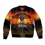 Personalized 80th Birthday Baobab Tree Bomber Jacket African Sunset Savanna Silhouette Tribal Heritage Art