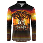 Personalized 80th Birthday Baobab Tree Button Sweatshirt African Sunset Savanna Silhouette Tribal Heritage Art