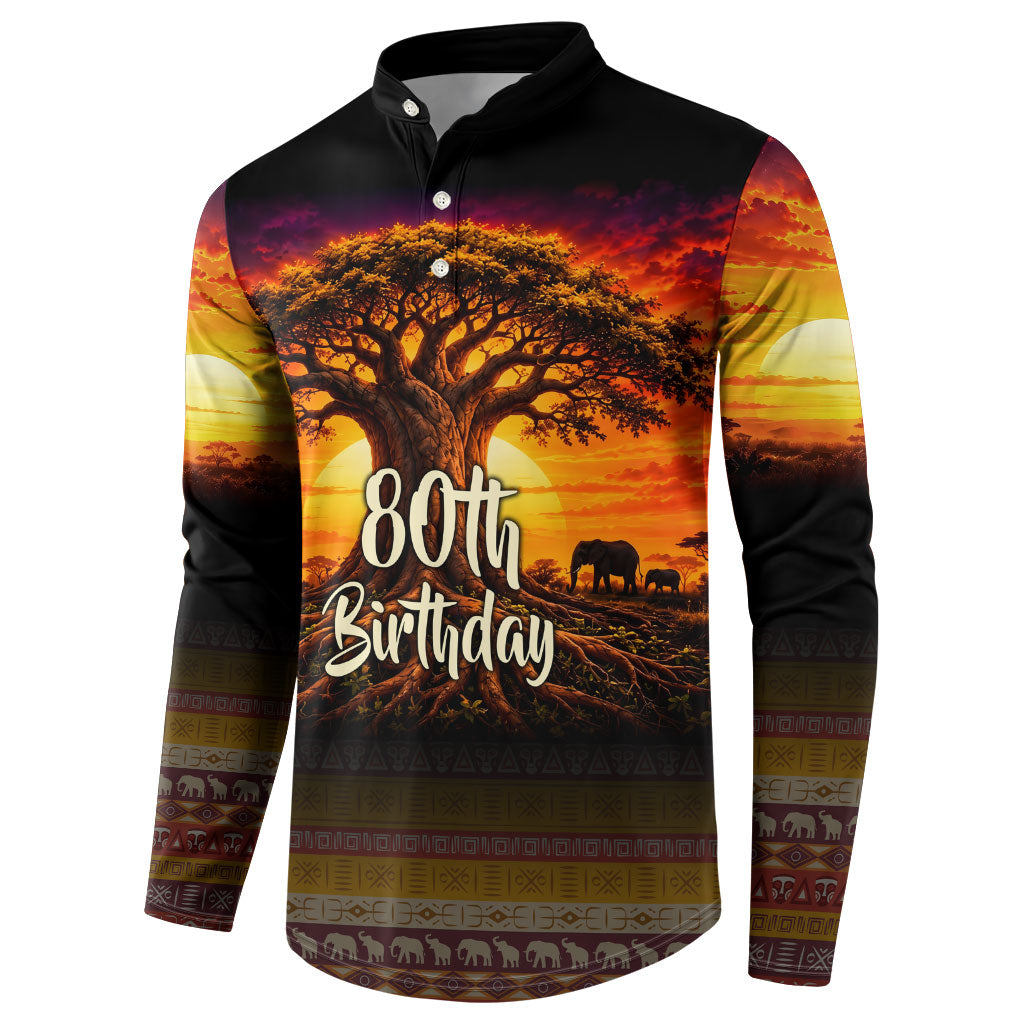 Personalized 80th Birthday Baobab Tree Button Sweatshirt African Sunset Savanna Silhouette Tribal Heritage Art