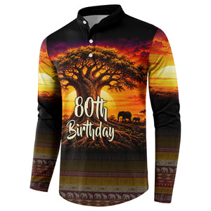 Personalized 80th Birthday Baobab Tree Button Sweatshirt African Sunset Savanna Silhouette Tribal Heritage Art
