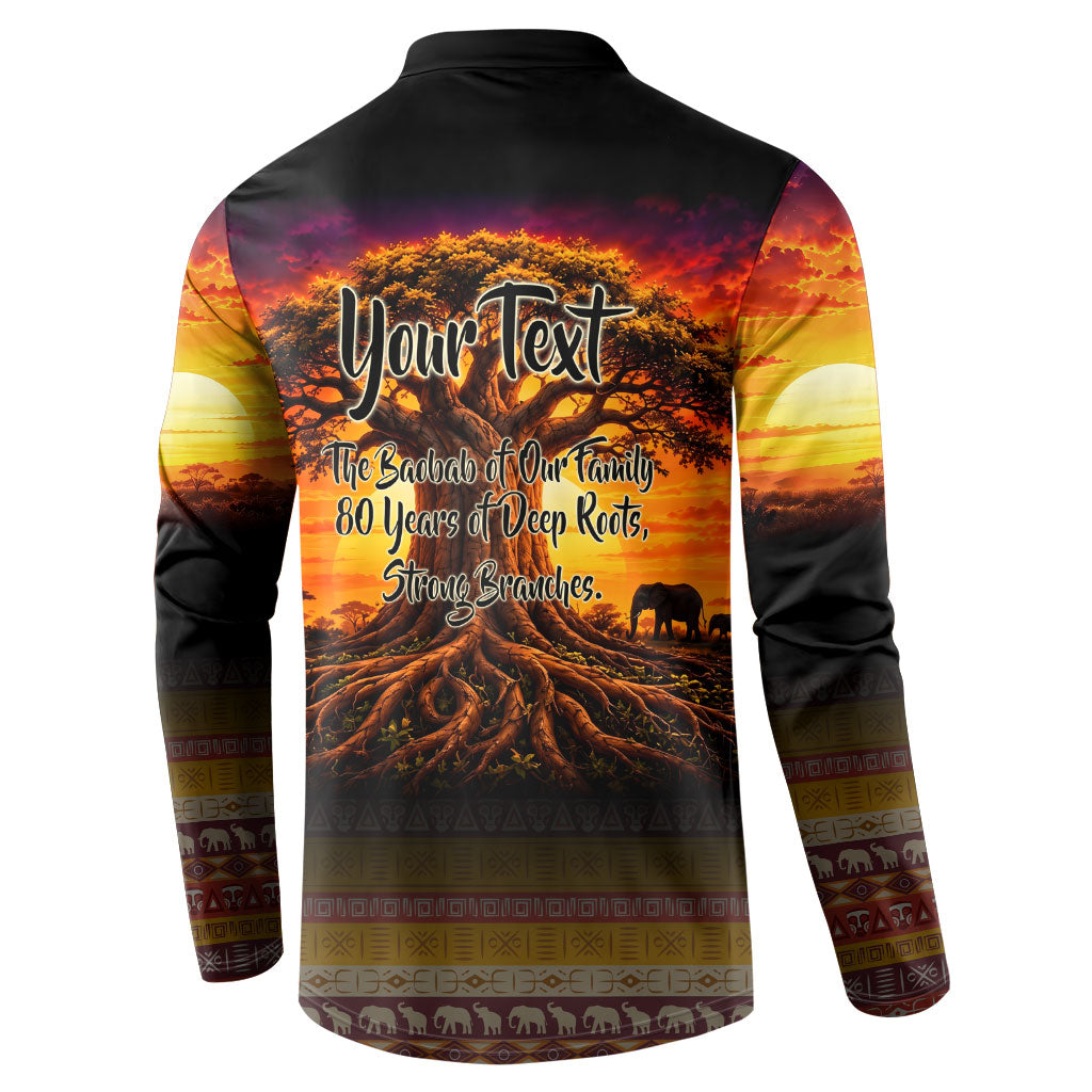Personalized 80th Birthday Baobab Tree Button Sweatshirt African Sunset Savanna Silhouette Tribal Heritage Art
