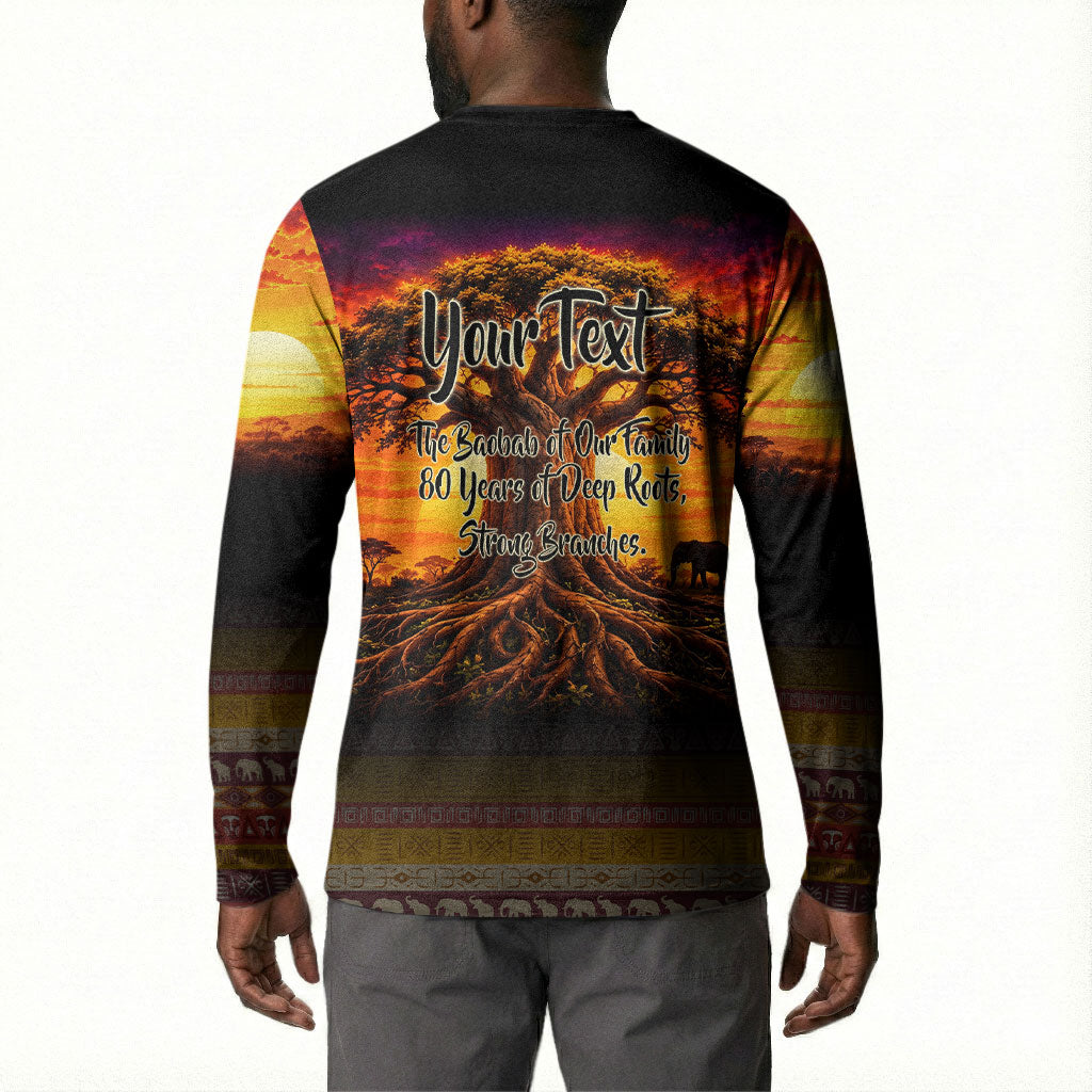 Personalized 80th Birthday Baobab Tree Button Sweatshirt African Sunset Savanna Silhouette Tribal Heritage Art