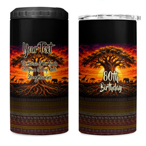 Personalized 80th Birthday Baobab Tree 4 in 1 Can Cooler Tumbler African Sunset Savanna Silhouette Tribal Heritage Art